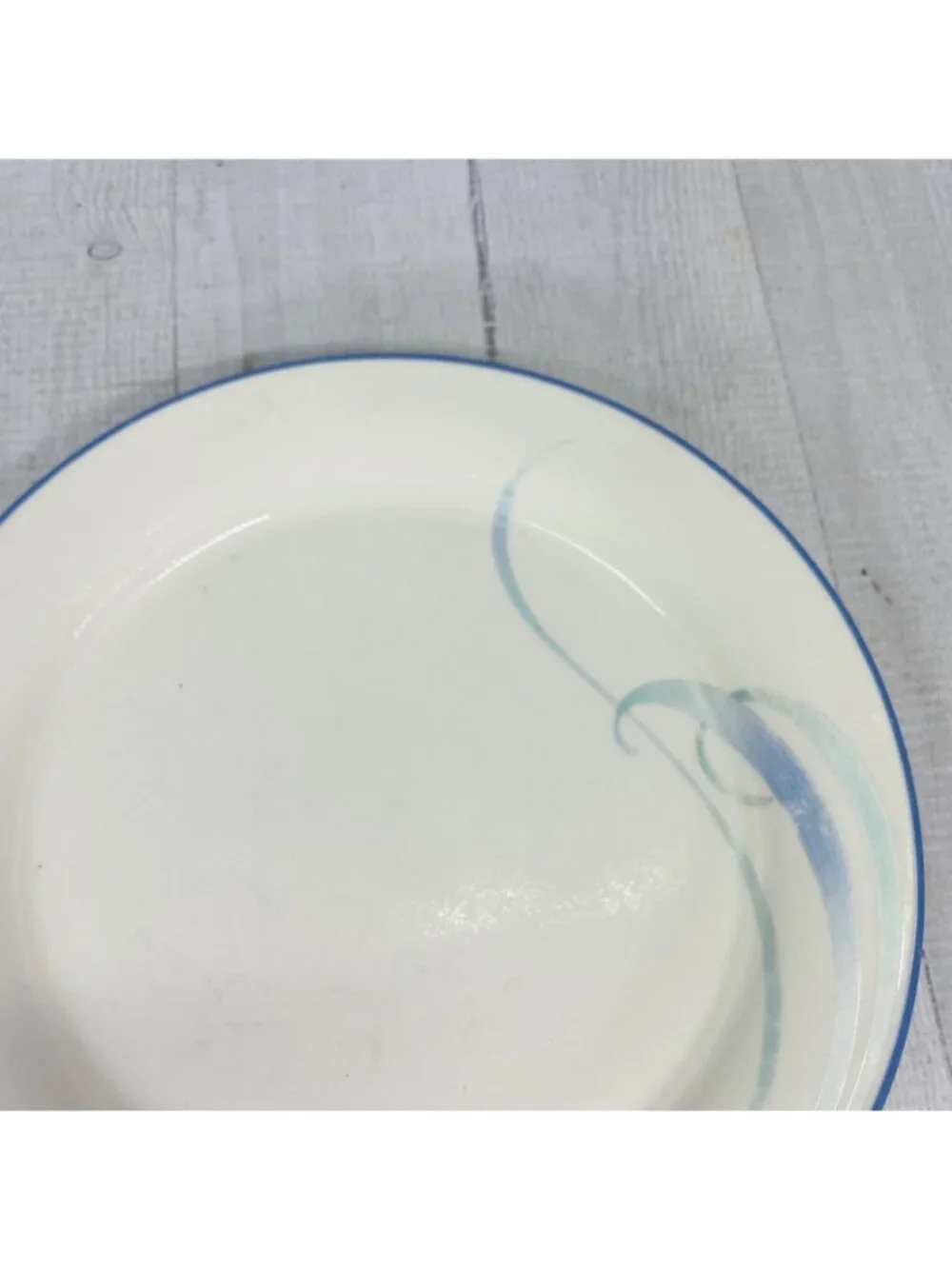 80's Lenox SKY BLUE BRUSHSTROKES Chinastone Green Blue Swirl Salad Plates Set 2